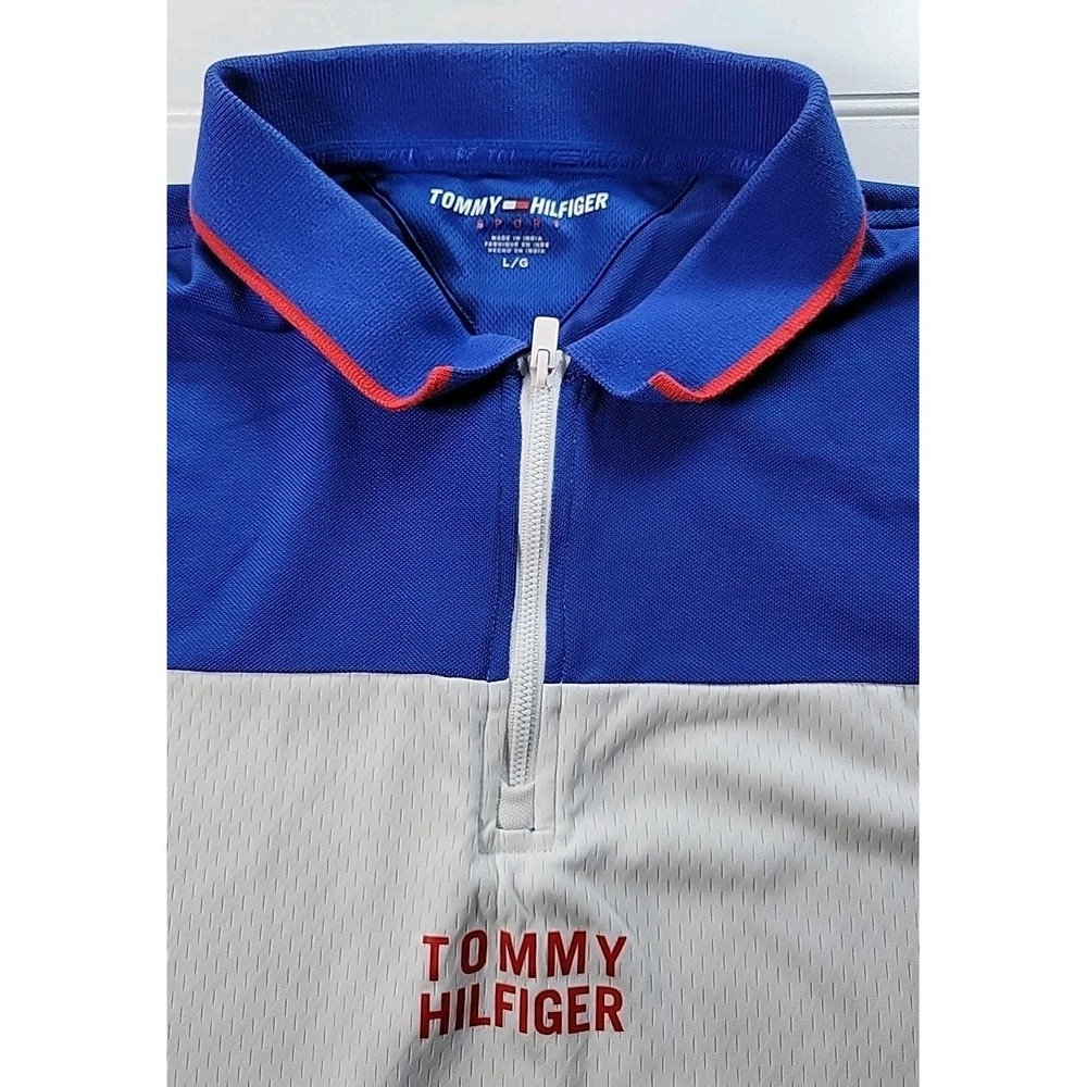 Vintage 90s Tommy Hilfiger Sports Colorblock Men's Polo Shirt Large 1/4 ZIP